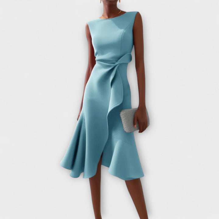 Women's Sleeveless Asymmetrical Pleated Midi Dress - Licht blauw