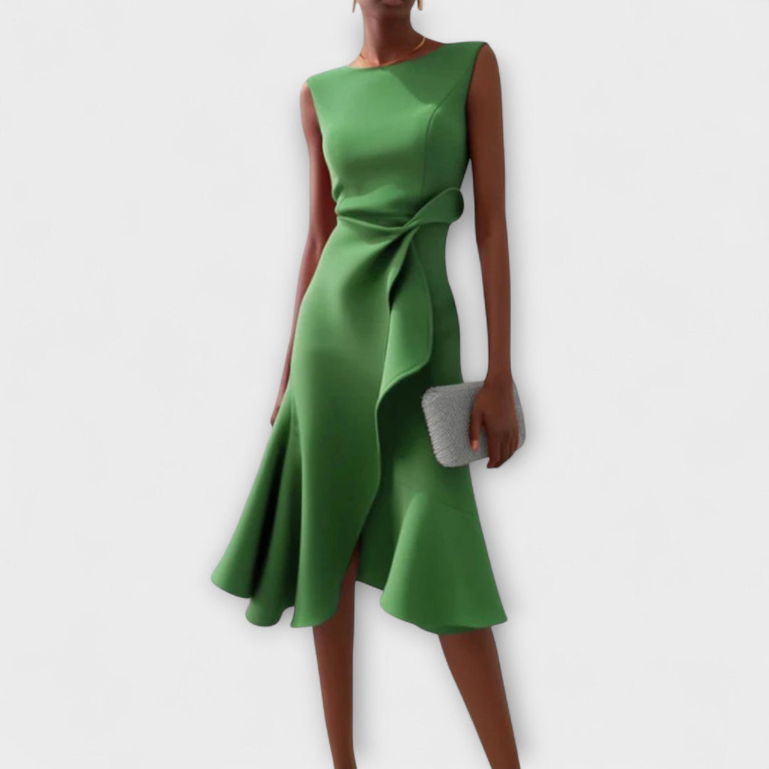 Women's Sleeveless Asymmetrical Pleated Midi Dress - Groen