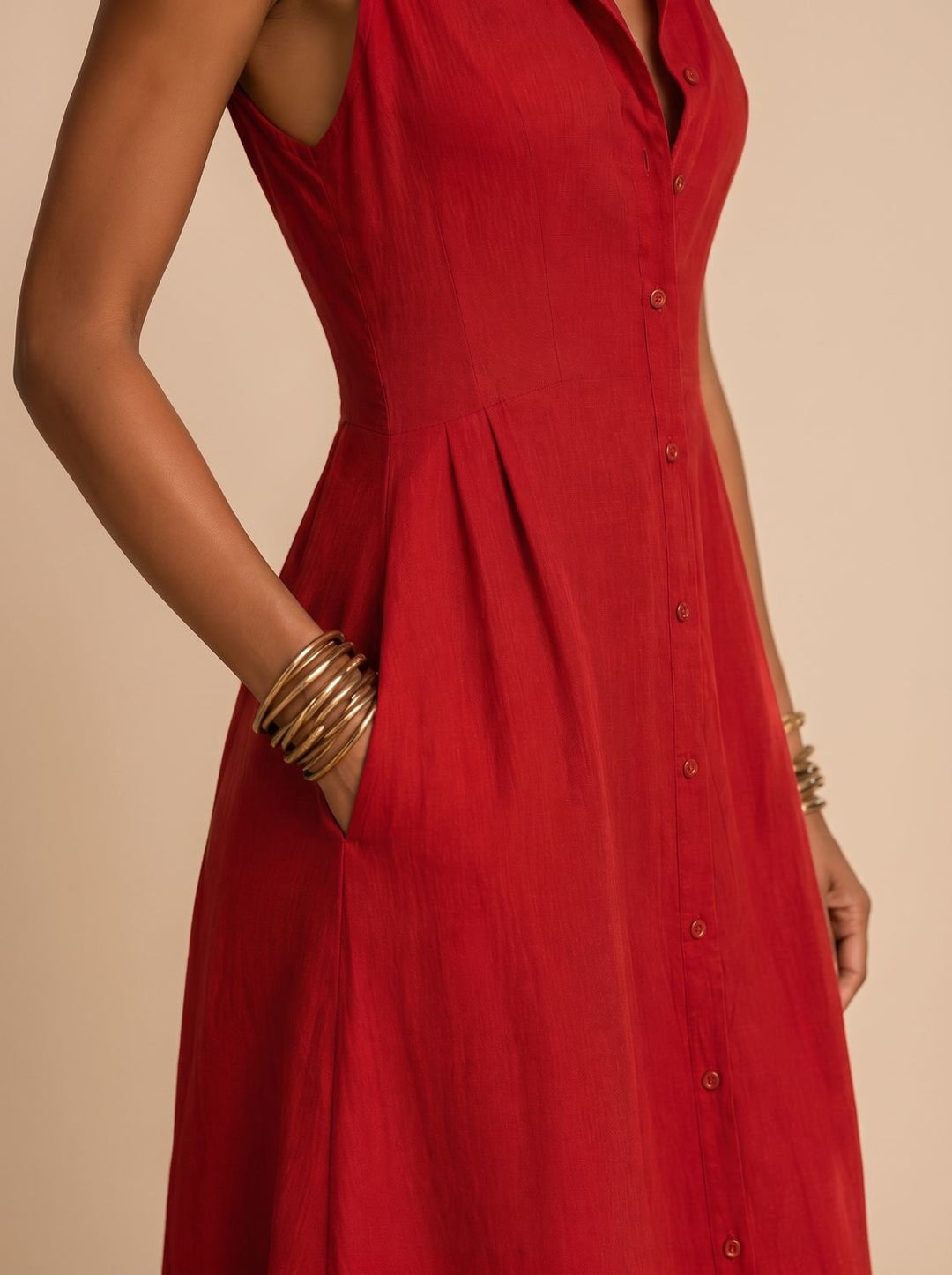 Women's Sleeveless Button-Front Linen Blend Maxi Beach Dress