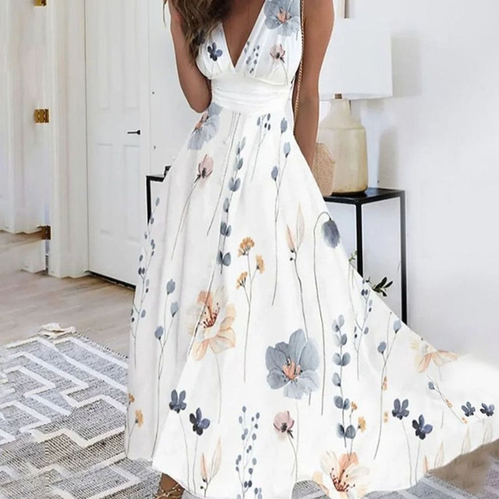 Women's Sleeveless Deep V-Neck Floral Maxi Dress - Floral Print 3