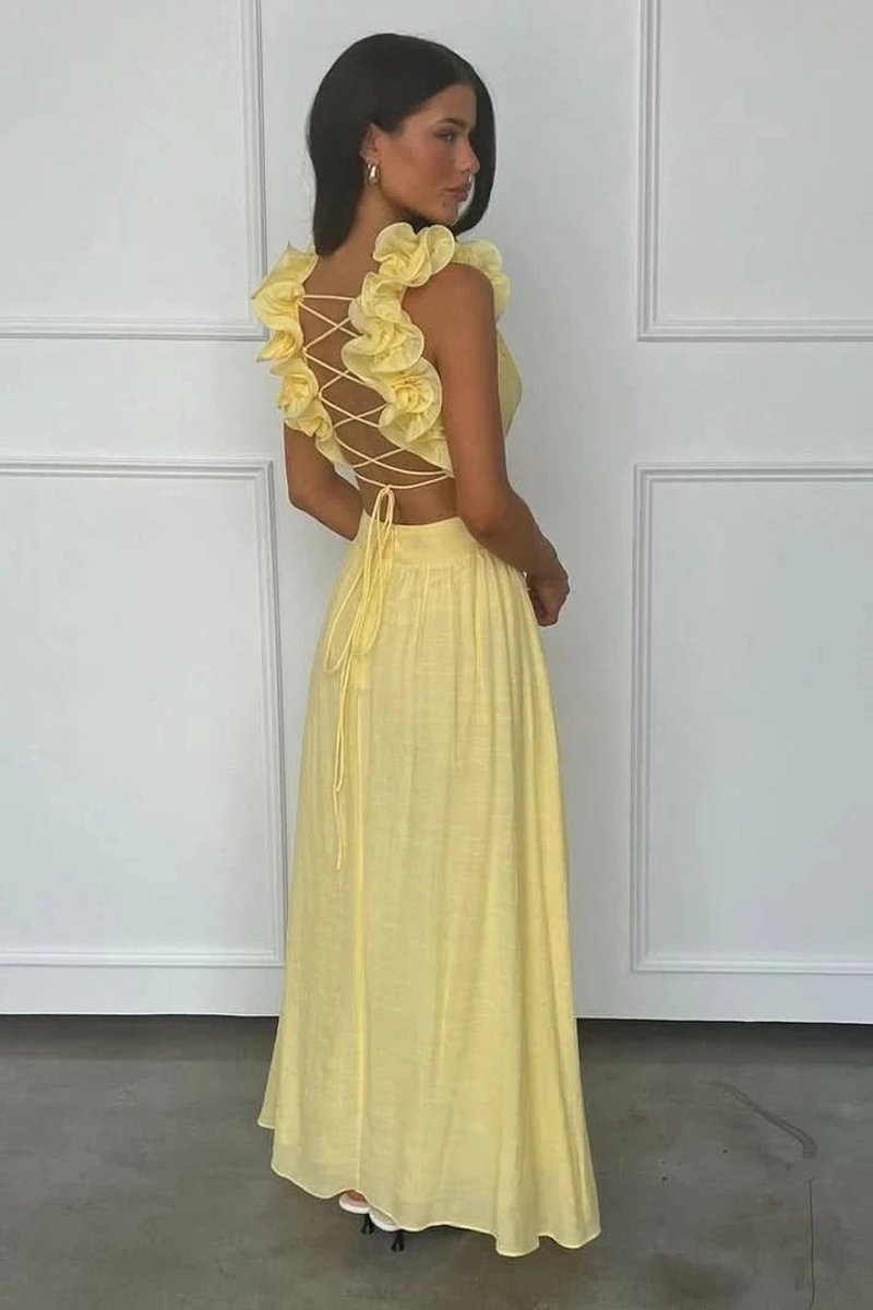 Women's Sleeveless Pleated A-Line Floral Applique Evening Gown
