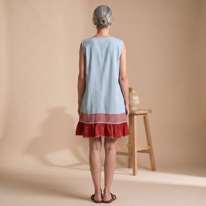 Women's Sleeveless Ruffle Hem Tunic Dress with Front Pockets