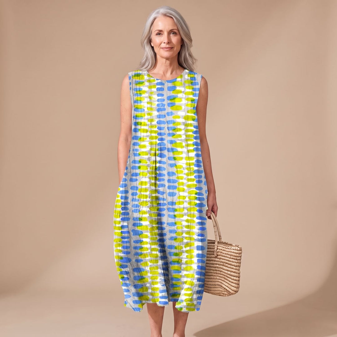 Women's Sleeveless Tiered Midi Dress Plaid Colorblock Round Neck - Multicolor 2