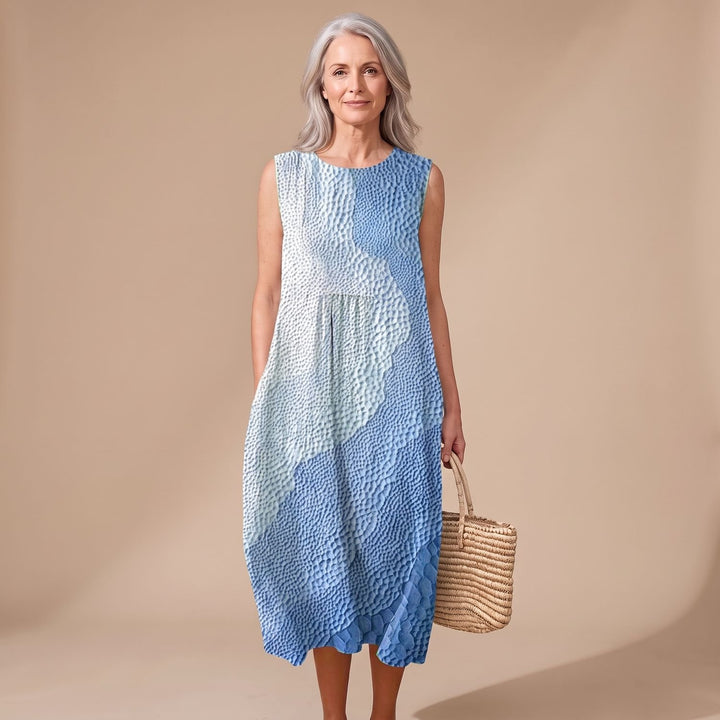 Women's Sleeveless Tiered Midi Dress Plaid Colorblock Round Neck - Blue 1