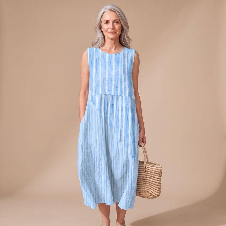 Women's Sleeveless Tiered Midi Dress Plaid Colorblock Round Neck - Blue 2