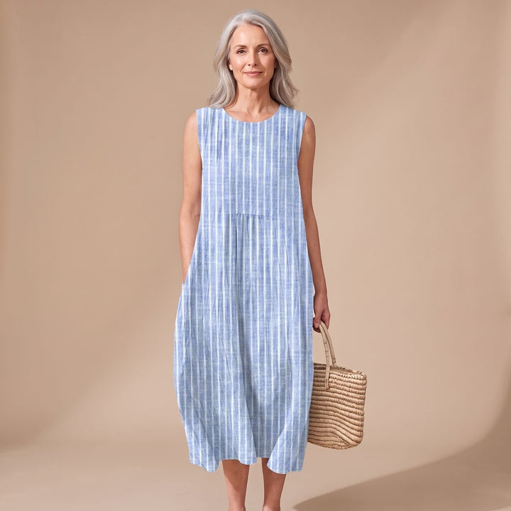 Women's Sleeveless Tiered Midi Dress Plaid Colorblock Round Neck - Blue 3
