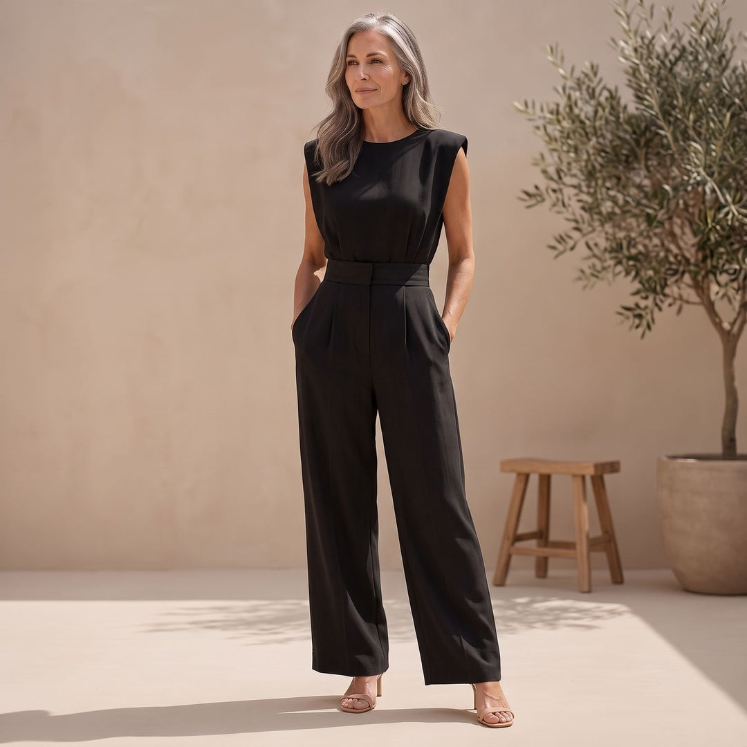 Women's Sleeveless Wide-Leg Belted Jumpsuit - Black