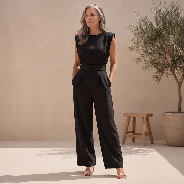 Women's Sleeveless Wide-Leg Belted Jumpsuit - Black