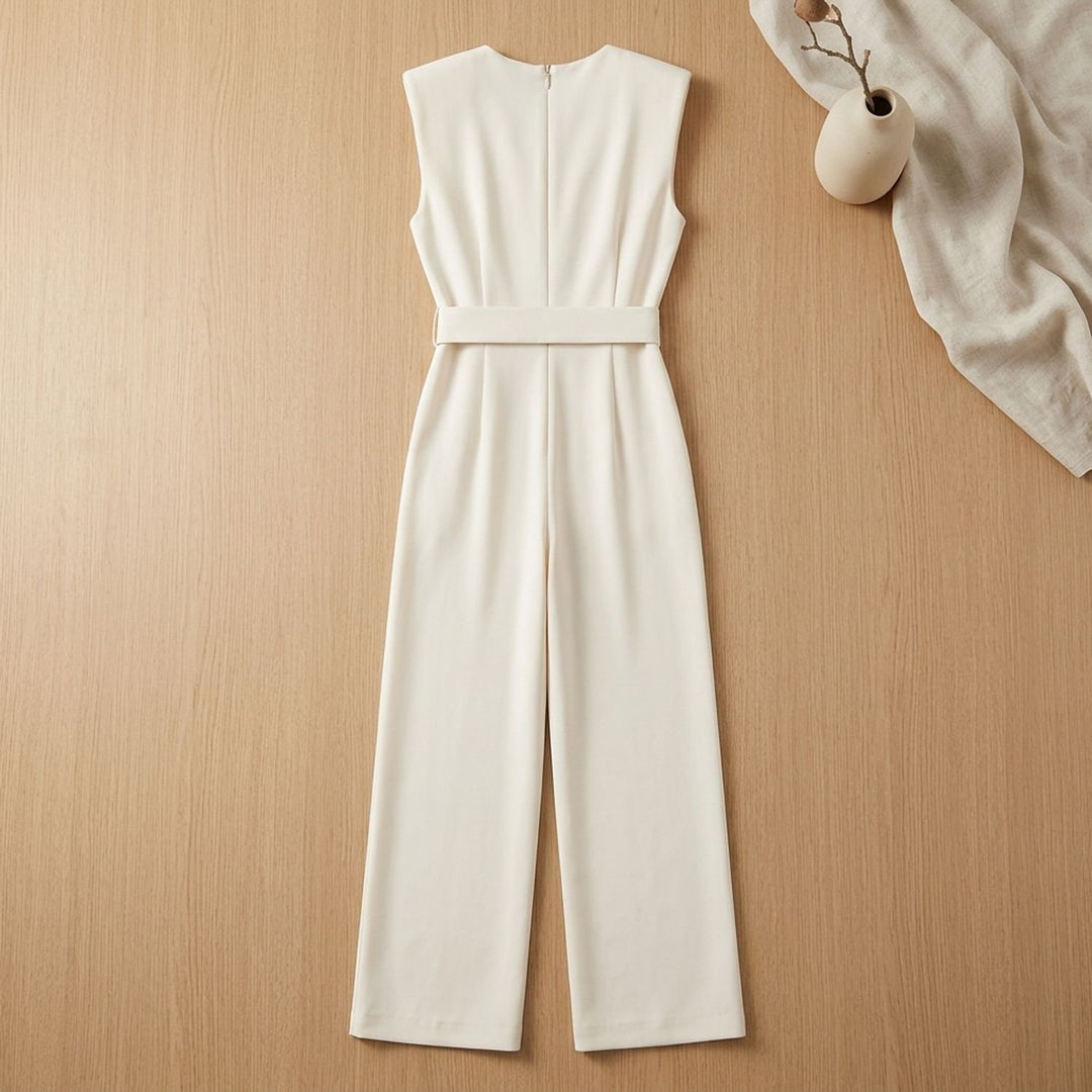Women's Sleeveless Wide-Leg Belted Jumpsuit