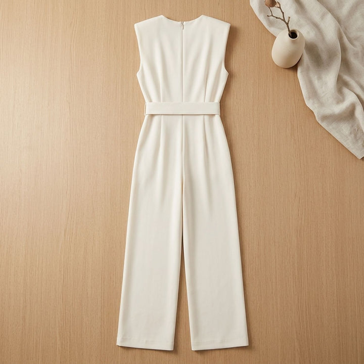 Women's Sleeveless Wide-Leg Belted Jumpsuit