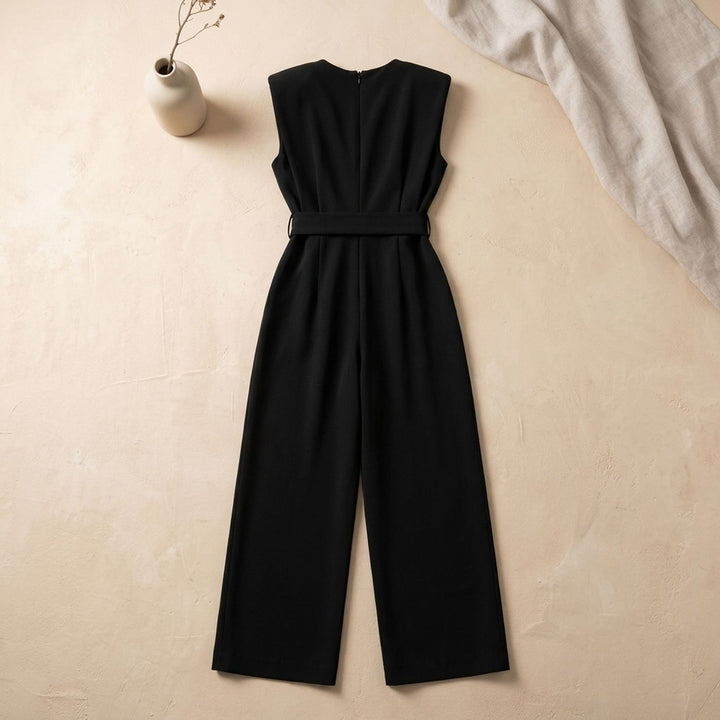 Women's Sleeveless Wide-Leg Belted Jumpsuit