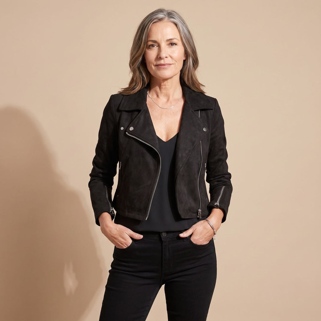 Women's Slim-Fit Asymmetric-Zip Moto Faux Leather Jacket - Black