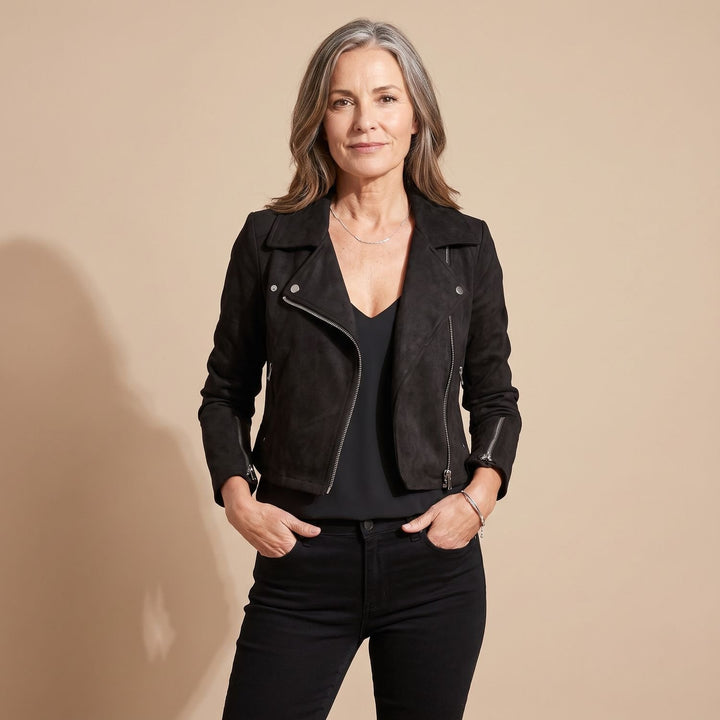 Women's Slim-Fit Asymmetric-Zip Moto Faux Leather Jacket - Black