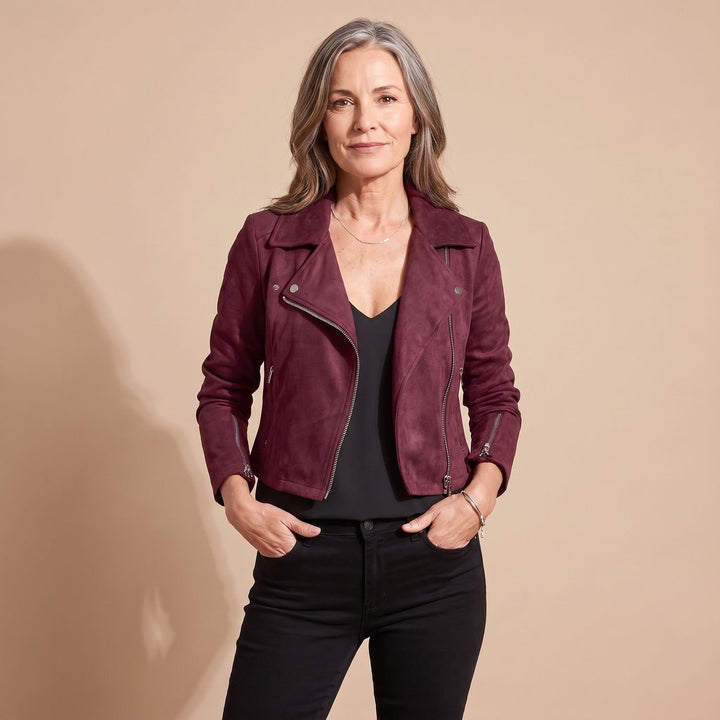 Women's Slim-Fit Asymmetric-Zip Moto Faux Leather Jacket - Red