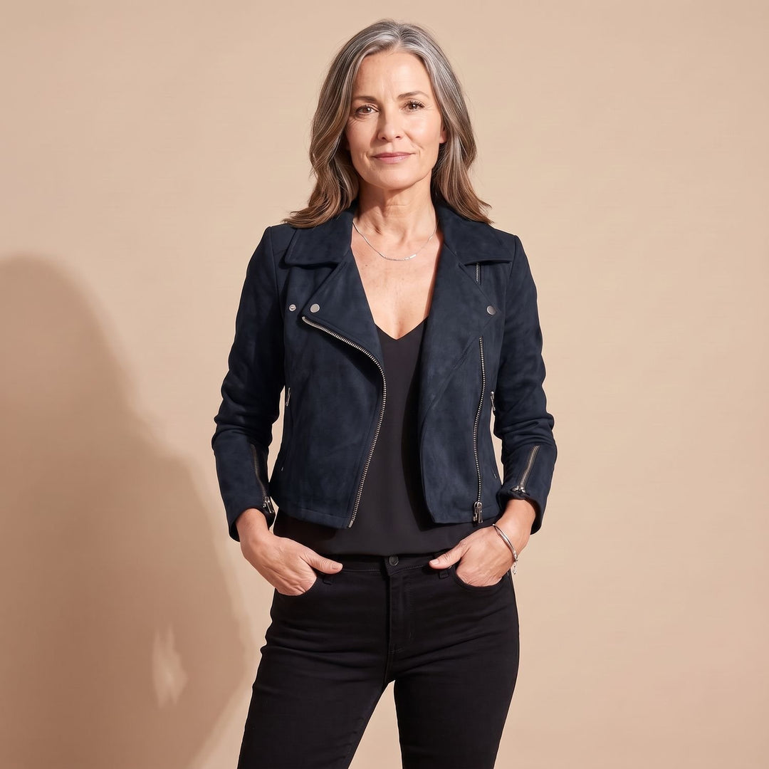 Women's Slim-Fit Asymmetric-Zip Moto Faux Leather Jacket - Blue