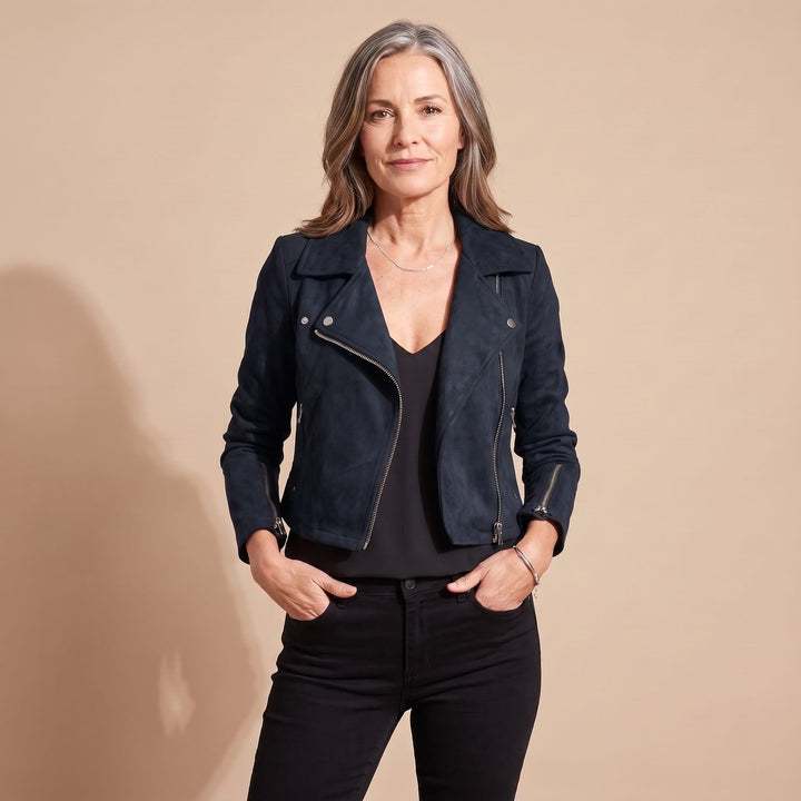 Women's Slim-Fit Asymmetric-Zip Moto Faux Leather Jacket - Blue
