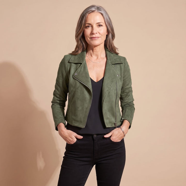 Women's Slim-Fit Asymmetric-Zip Moto Faux Leather Jacket - Green