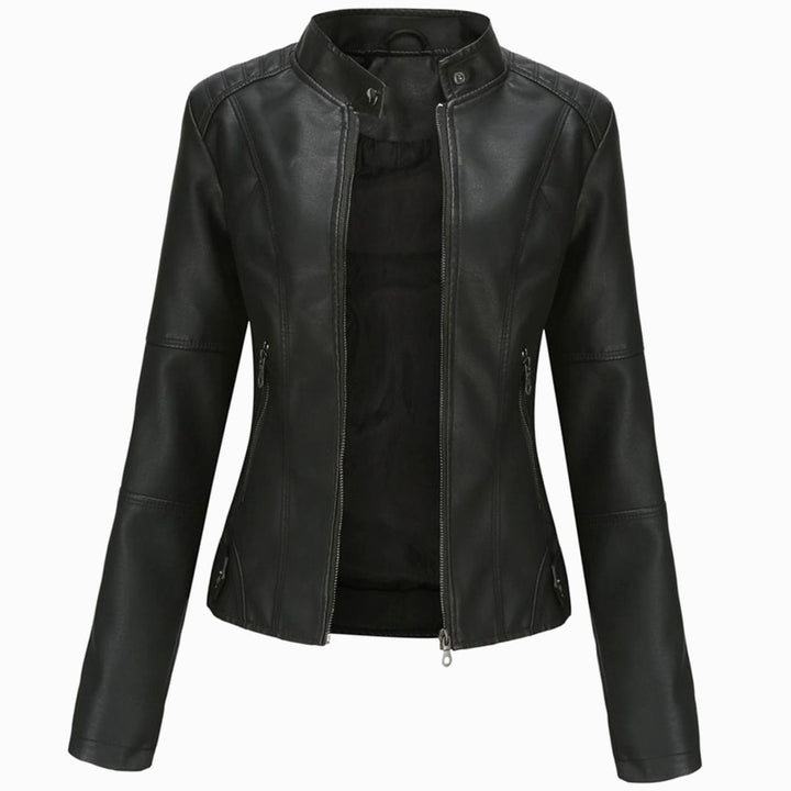 Women's Slim-Fit Faux Leather Zip-Up Biker Jacket - Black