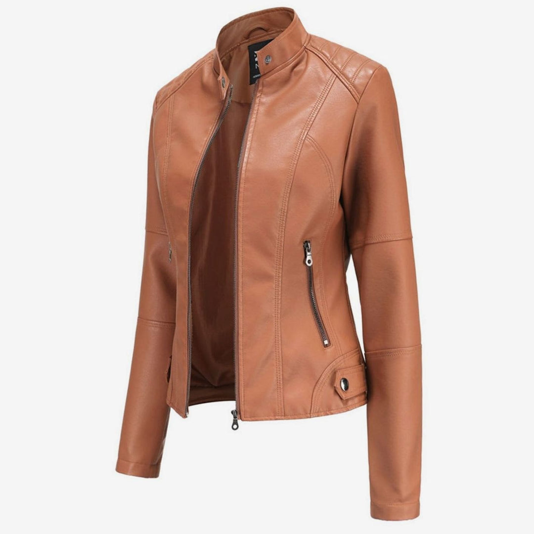 Women's Slim-Fit Faux Leather Zip-Up Biker Jacket