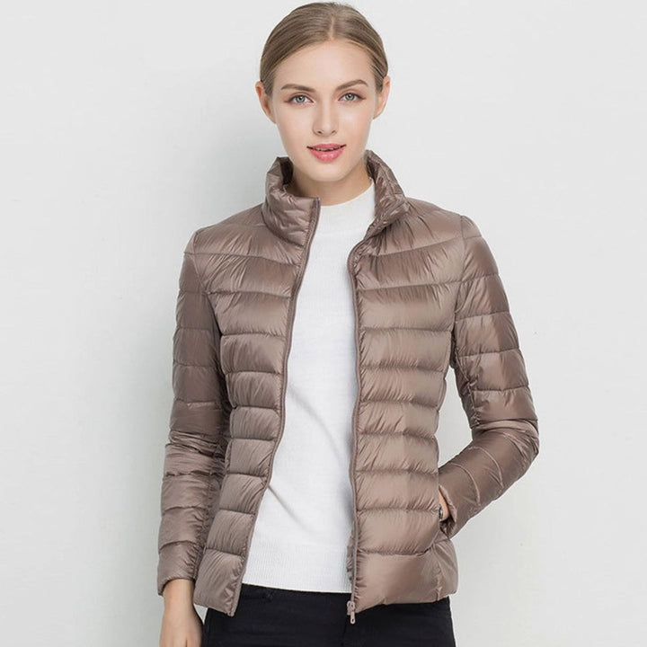 Women's Slim-Fit Lightweight Puffer Winter Coat Stand Collar - Beige