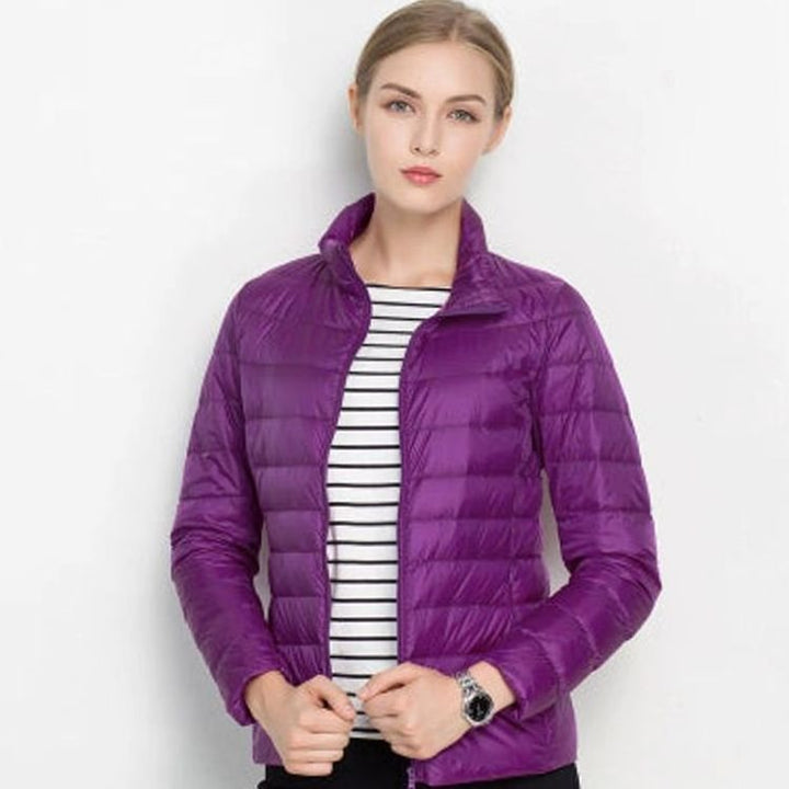 Women's Slim-Fit Lightweight Puffer Winter Coat Stand Collar - Purple