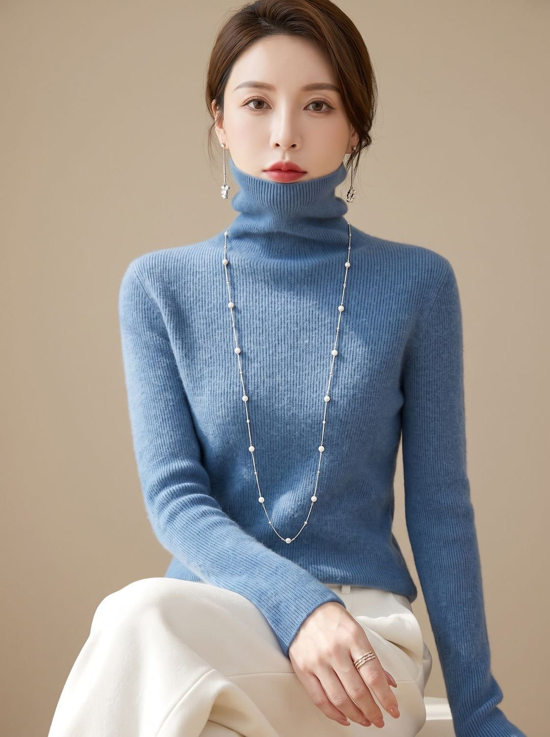 Women's Slim Fit Turtleneck Ribbed Knit Sweater