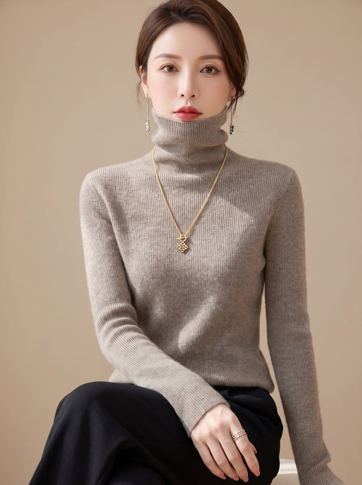 Women's Slim Fit Turtleneck Ribbed Knit Sweater