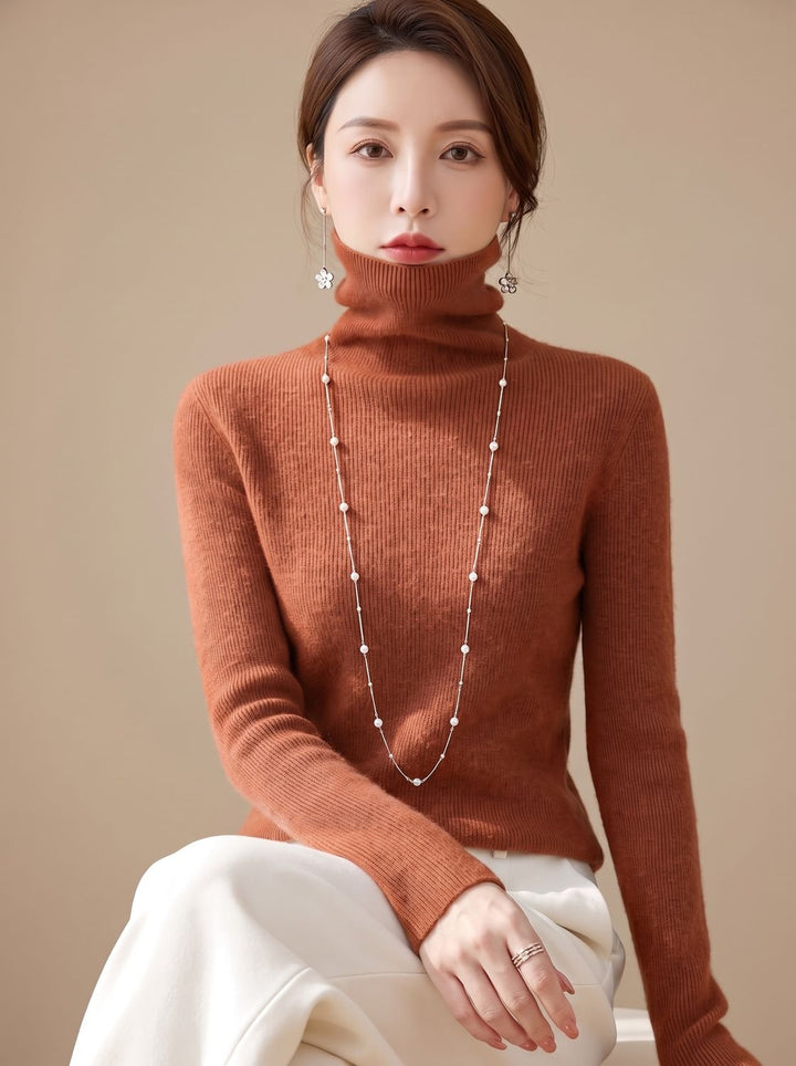 Women's Slim Fit Turtleneck Ribbed Knit Sweater