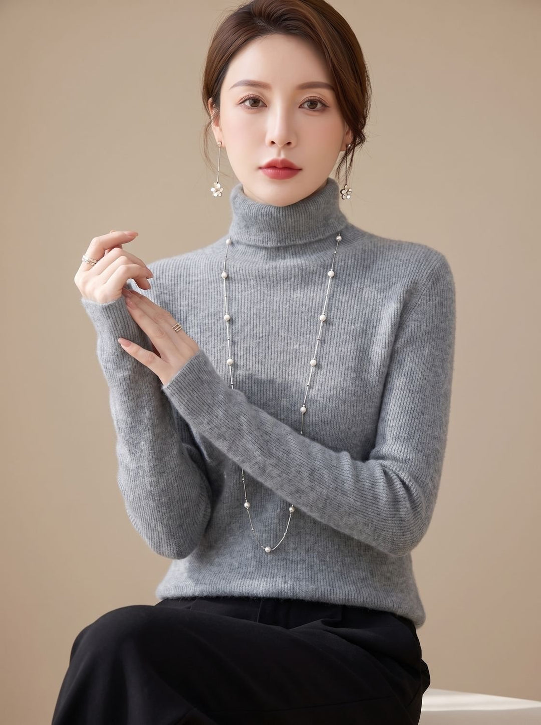 Women's Slim Fit Turtleneck Ribbed Knit Sweater