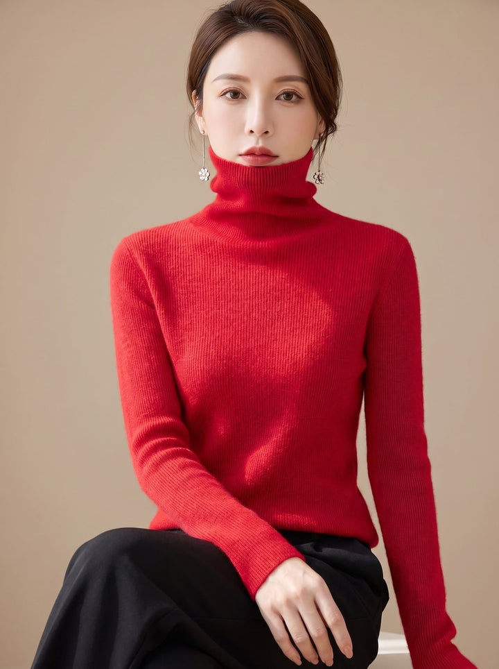 Women's Slim Fit Turtleneck Ribbed Knit Sweater