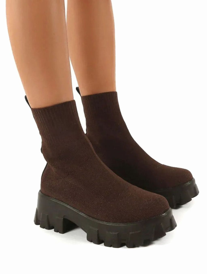 Women's Slip-On Chunky Heel Sock Boots Lug Sole
