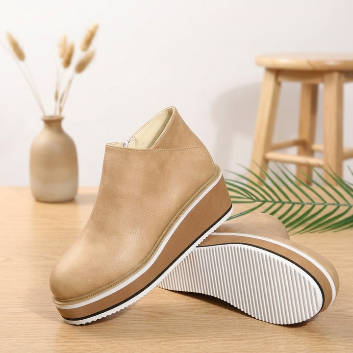 Women's Slip-On Platform Ankle Boots Faux Leather Striped Sole