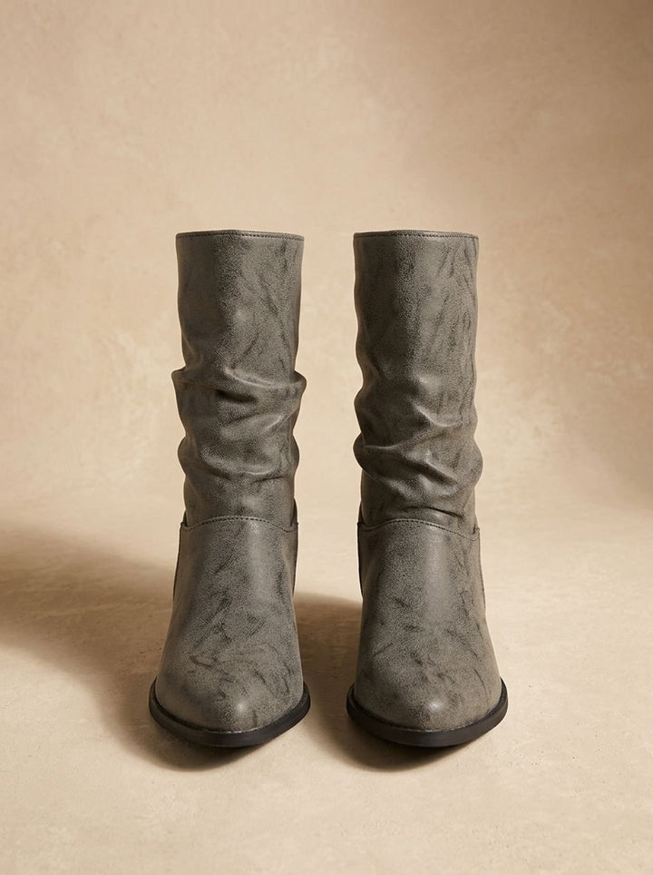 Women's Slouch Mid-Calf Block-Heel Faux Leather Boots