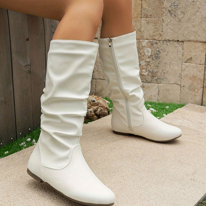 Women's Slouched Flat Mid-Calf Boots Zipper Closure
