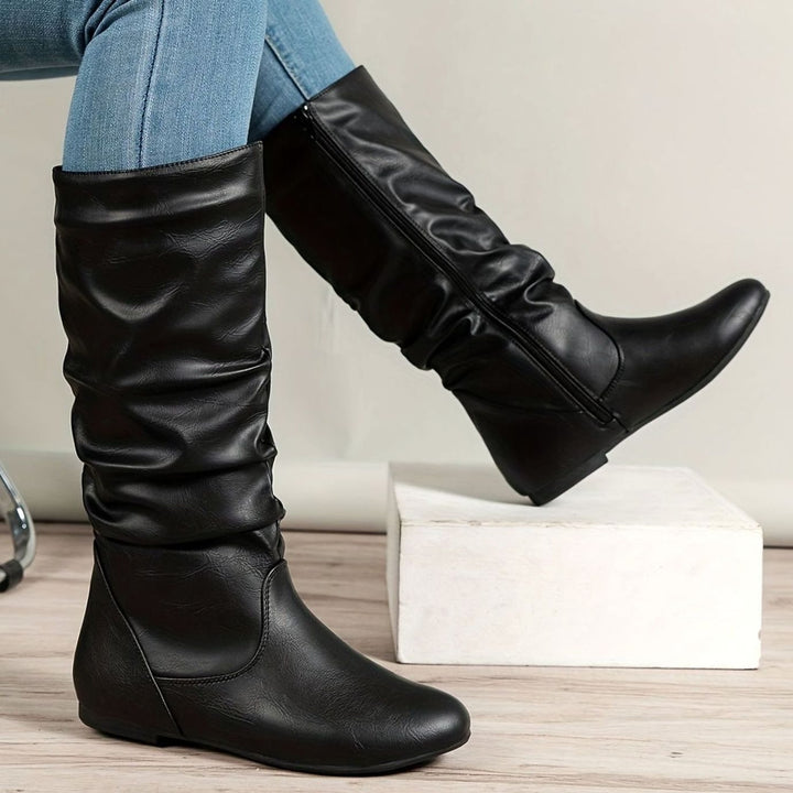 Women's Slouched Flat Mid-Calf Boots Zipper Closure