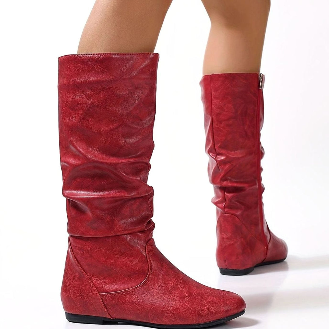 Women's Slouched Flat Mid-Calf Boots Zipper Closure