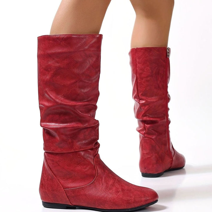 Women's Slouched Flat Mid-Calf Boots Zipper Closure