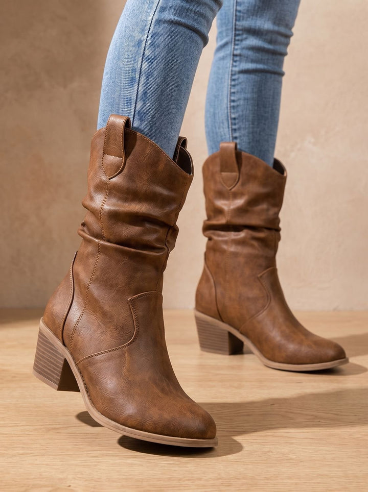 Women's Slouchy Block Heel Mid-Calf Boots