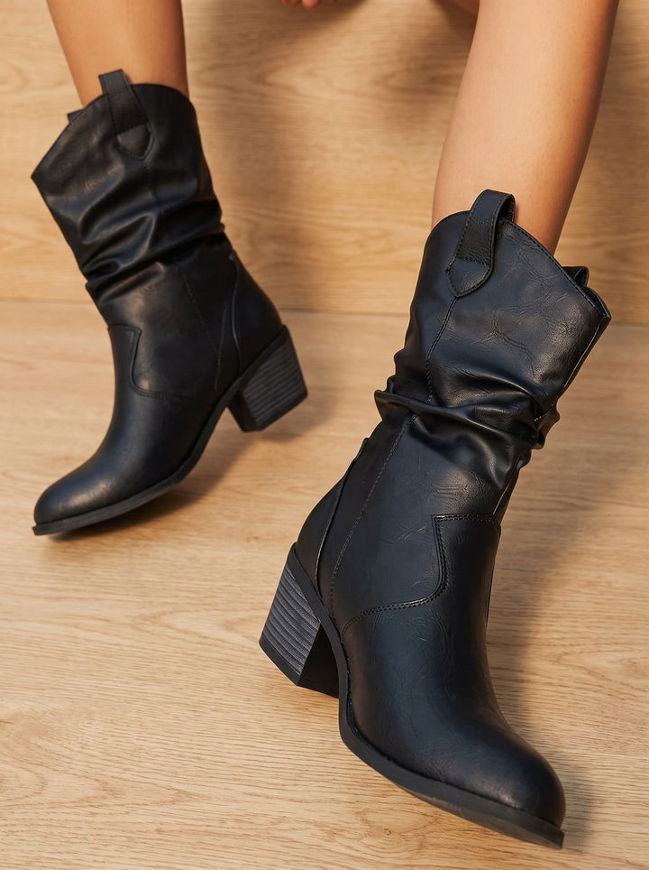 Women's Slouchy Block Heel Mid-Calf Boots