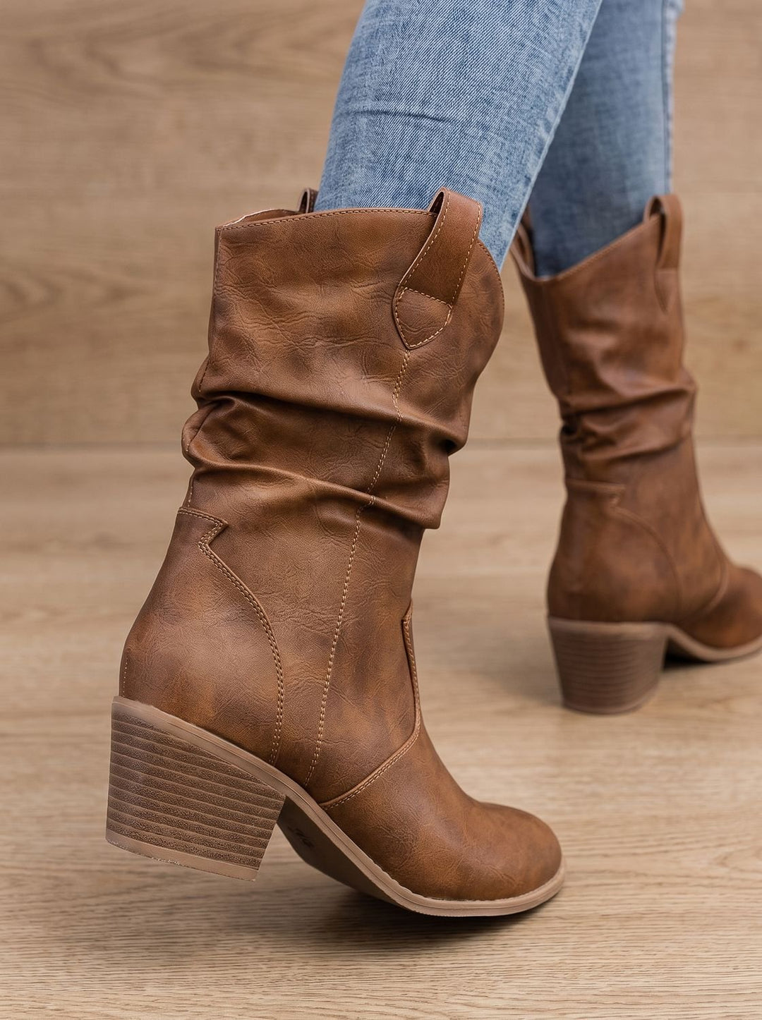 Women's Slouchy Block Heel Mid-Calf Boots