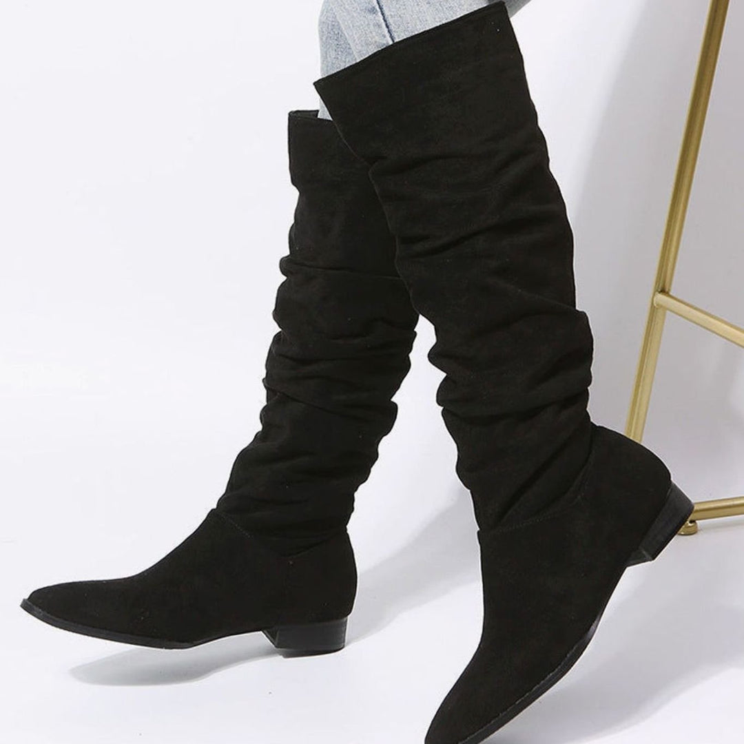 Women's Slouchy Faux-Suede Knee-High Boots Block Heel - Black