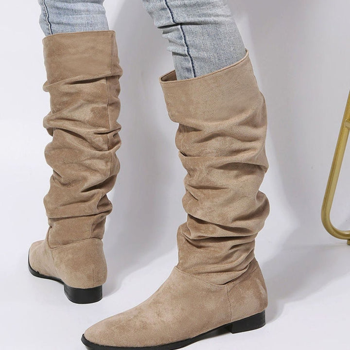 Women's Slouchy Faux-Suede Knee-High Boots Block Heel - Khaki