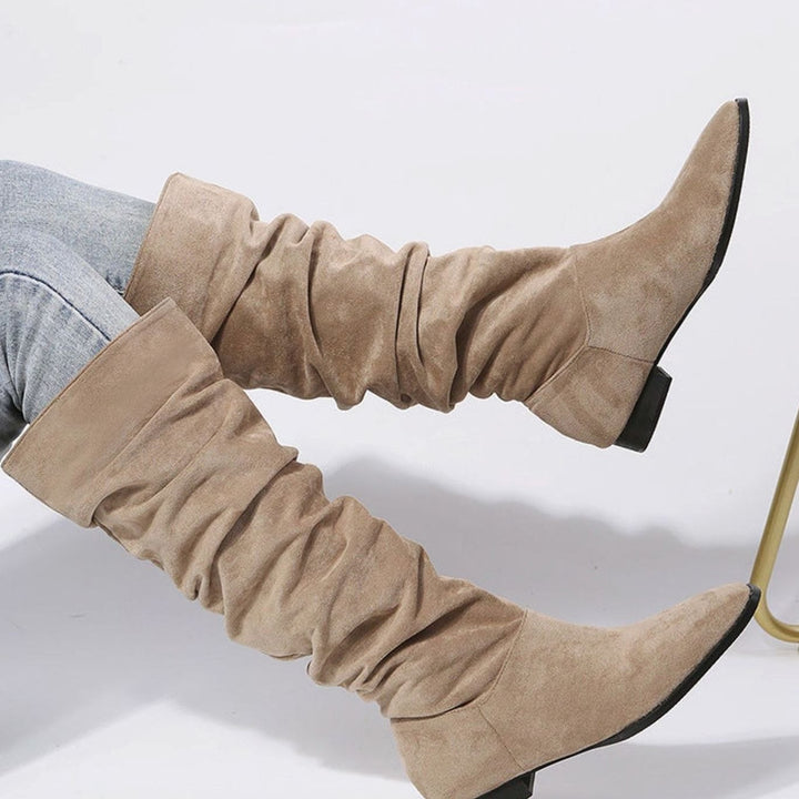 Women's Slouchy Faux-Suede Knee-High Boots Block Heel