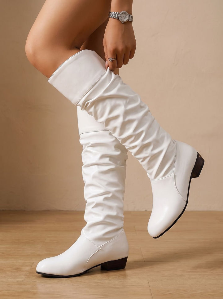Women's Slouchy Knee High Boots Pointed-Toe Low Block Heel Pull-On