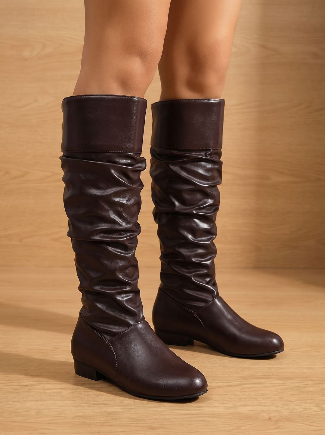 Women's Slouchy Knee High Boots Pointed-Toe Low Block Heel Pull-On