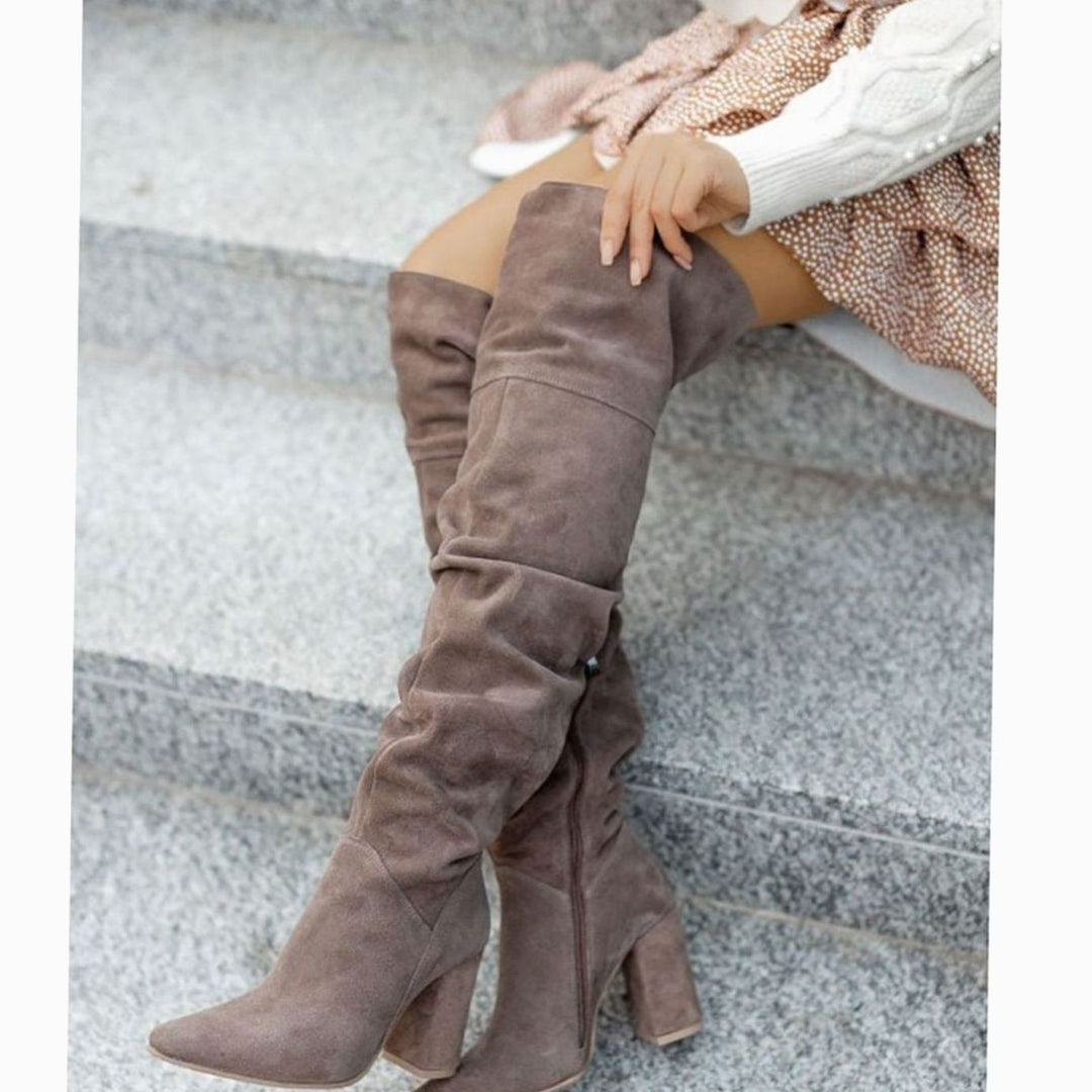 Women's Slouchy Over-the-Knee Block Heel Boots Pointed Toe
