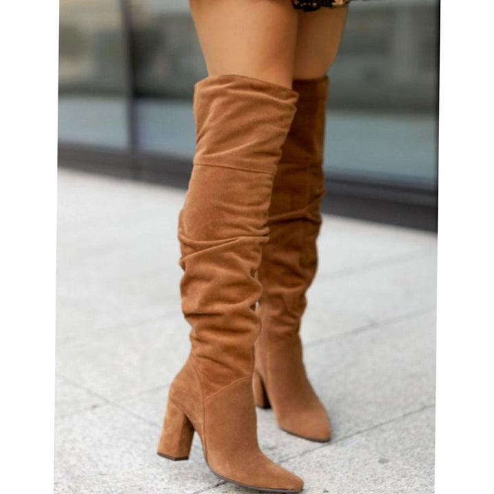 Women's Slouchy Over-the-Knee Block Heel Boots Pointed Toe
