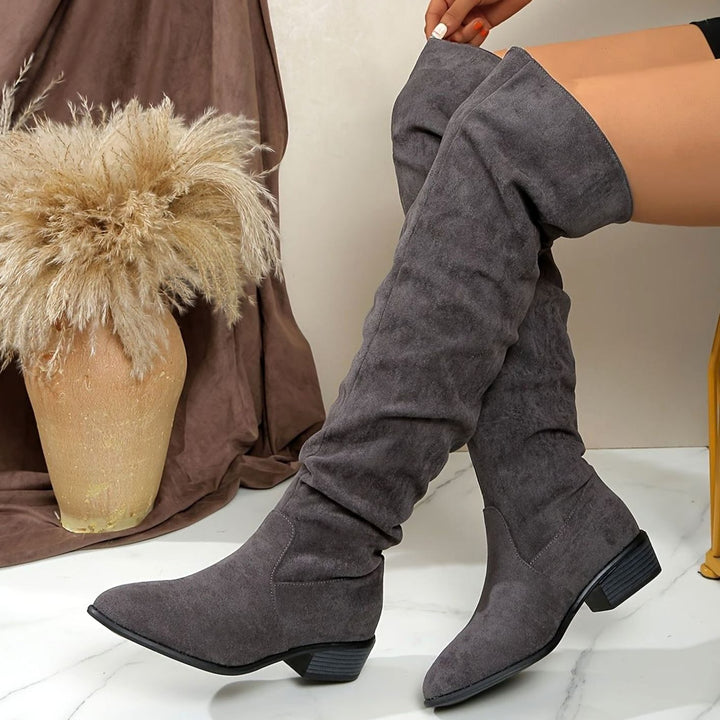 Women's Slouchy Over-the-Knee Suede Low Block Heel Boots