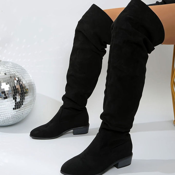 Women's Slouchy Over-the-Knee Suede Low Block Heel Boots