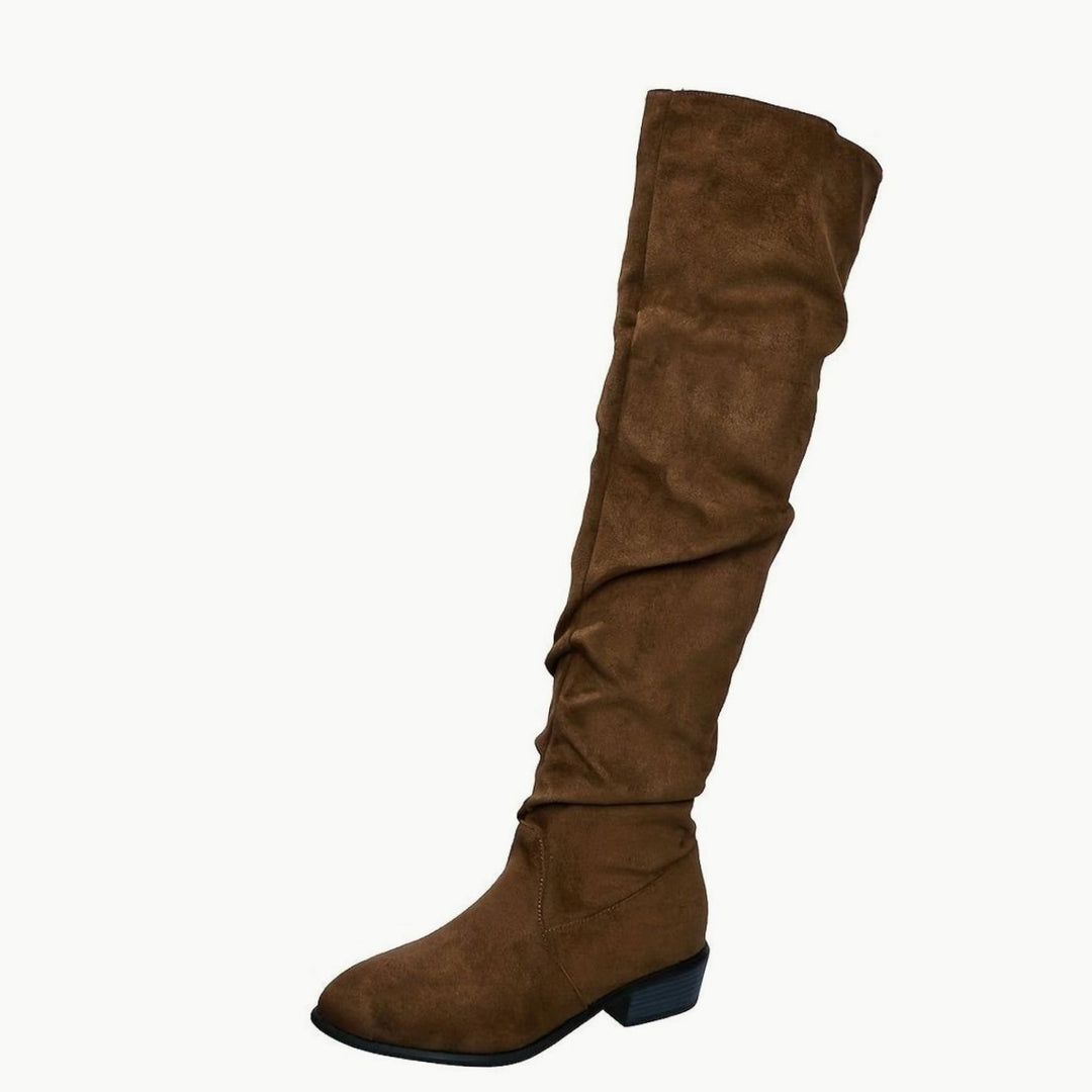 Women's Slouchy Over-the-Knee Suede Low Block Heel Boots